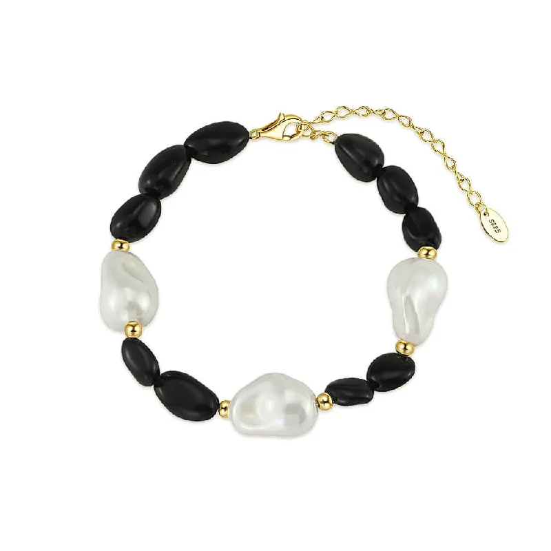 Leather - Wrapped Pearl Bracelets with Studded Details for a Rock - Chic Vibe925 Silver Obsidian Baroque Pearl Bracelet