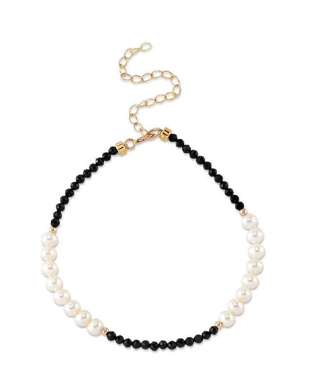 White Pearl and Crystal Bracelets for a Sparkling and Elegant Look14K Gold Freshwater Pearl & Black Spinel Pristine Bracelet