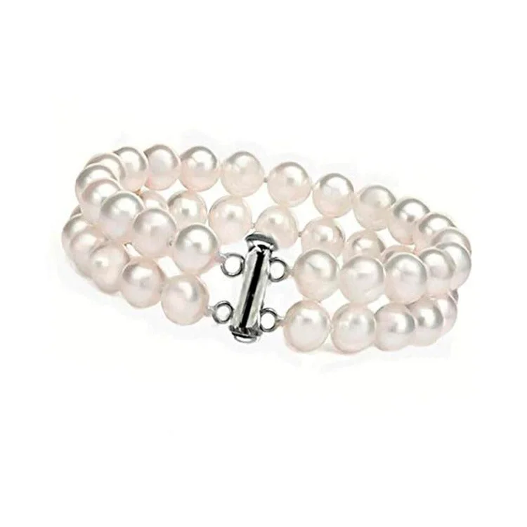 White Pearl and Crystal Bracelets for a Sparkling and Elegant LookWomen's White Freshwater Pearl Bracelet 19.5cm 7mm AA Grade