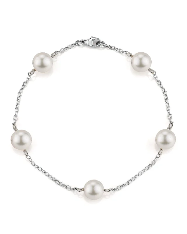 Stretch Pearl Bracelets with Elastic Cord for Easy WearJapanese Akoya White Pearl Tincup Bracelet