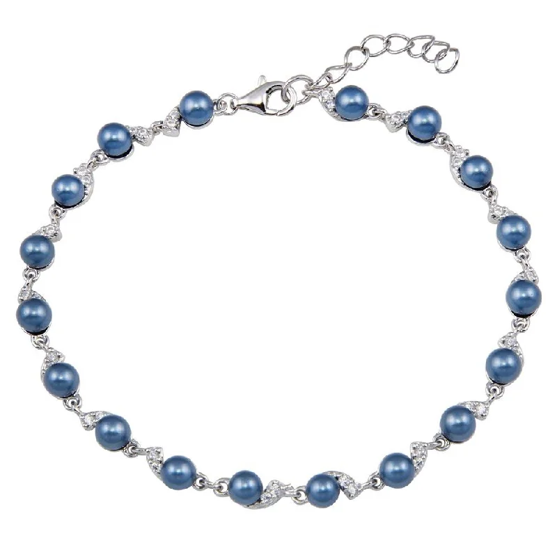 Adjustable Pearl Bracelets with Delicate Silk Cords for a Comfortable FitRhodium Plated 925 Sterling Silver Grey Pearl CZ Link Bracelet - BGB00380