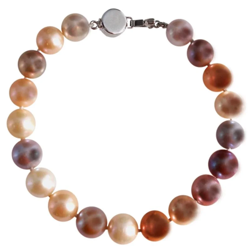 Unisex Pearl Bracelets with Abstract Artwork - Engraved Metal Links925 Sterling Silver Pearl Bracelet