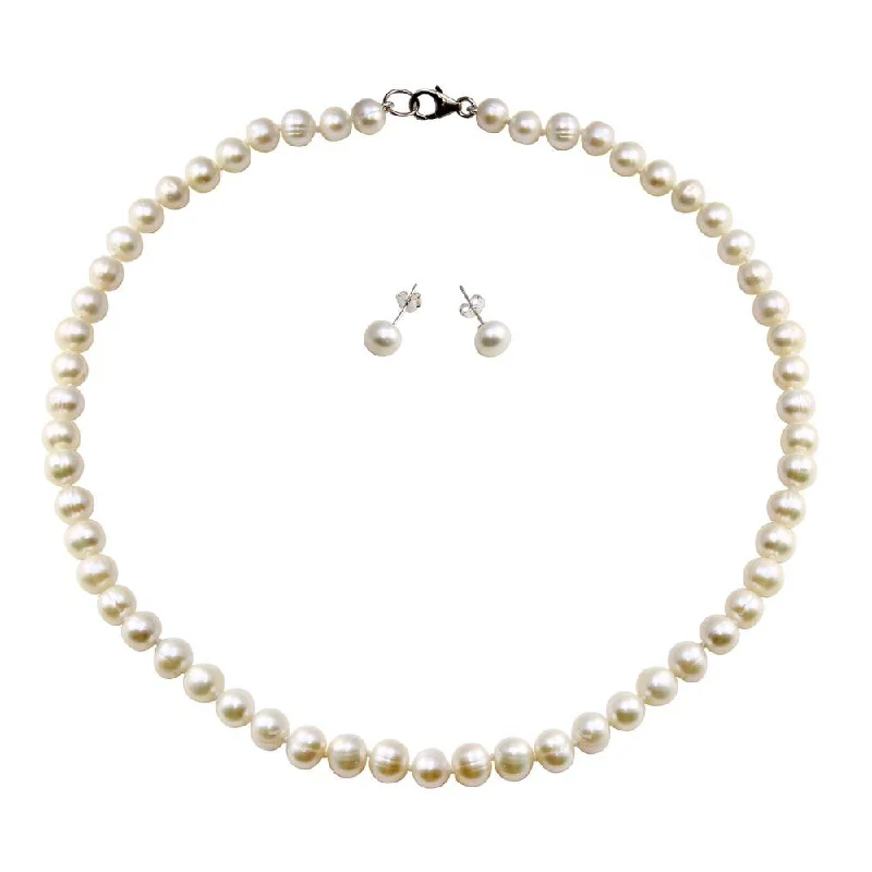 Pink Freshwater Pearl Bracelets with Cubic Zirconia Embellishments for a Feminine TouchFresh Water White Pearl Set  - PJS00004