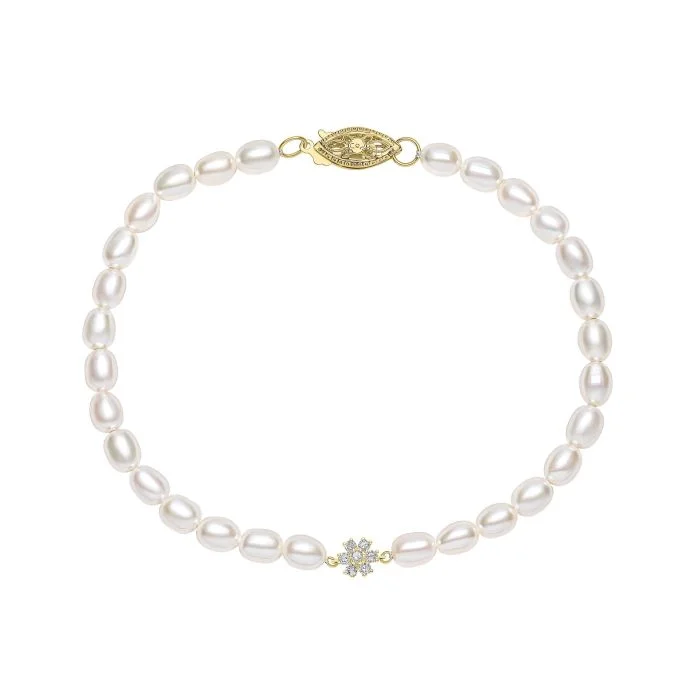 Stretch Pearl Bracelets with Elastic Cord for Easy Wear9ct Yellow Gold Freshwater Pearl And Diamond Flower Bracelet GB531W