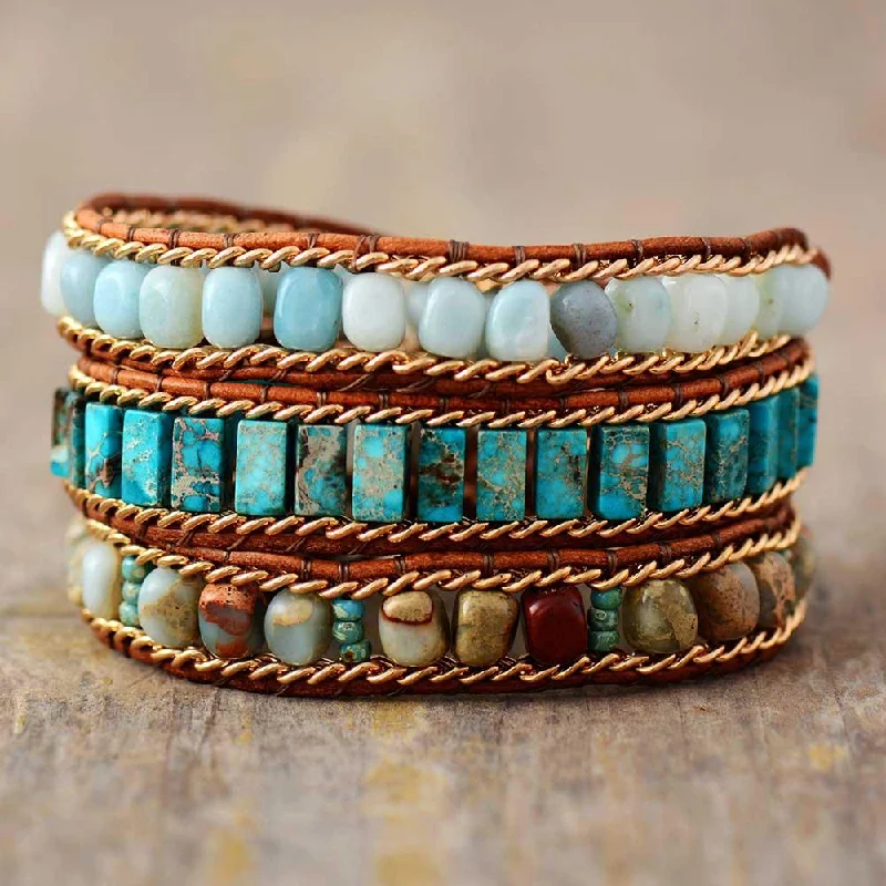 Wrap Bracelets Made from Recycled Materials for Eco - Conscious ConsumersJasper & Amazonite Wrap Bracelet