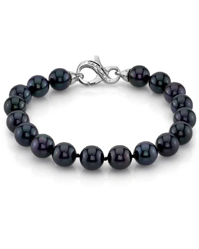 Leather - Wrapped Pearl Bracelets with Studded Details for a Rock - Chic VibeBlack Japanese Akoya Pearl Bracelet, 8.0-8.5mm