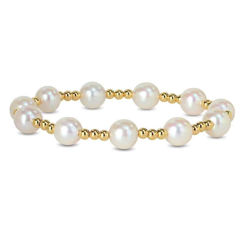 Vintage - Inspired Pearl Bracelets with Filigree and Enamel DetailsMiadora 7.5-8mm White Cultured Freshwater Pearl Bracelet in 10k Yellow Gold-7in