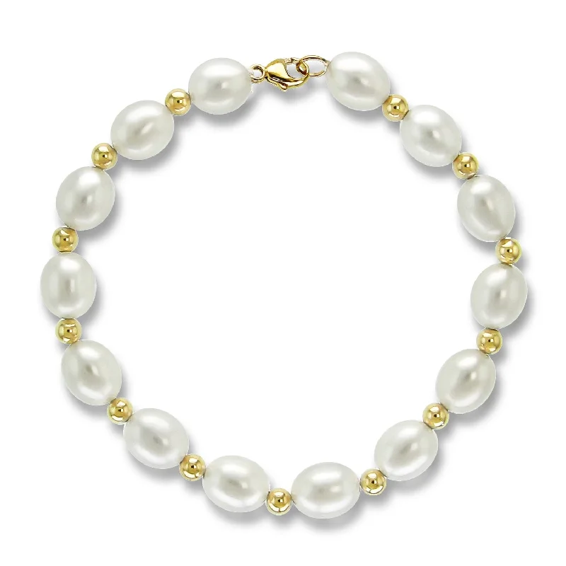 Stretch Pearl Bracelets with Elastic Cord for Easy WearFreshwater 8-8.5mm Pearl Bracelet with 4mm Gold Beads in 14k 7.5inches