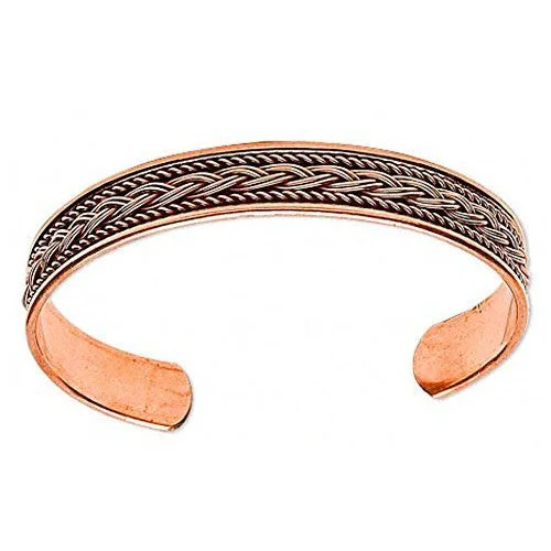 Leather - and - Metal Combo Women's Cuff Bracelets in Rustic Brown for a Western StyleAll Copper Braided Inlay Cuff Bracelet