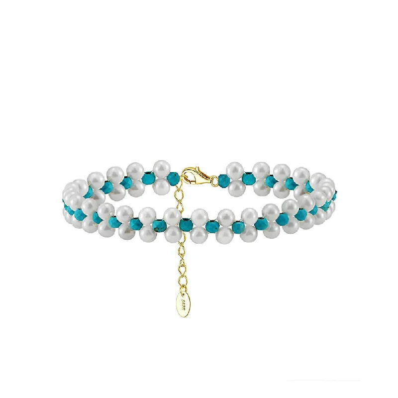 Pearl Bracelets with Celtic Knotwork - Inspired Chains for a Symbolic Touch925 Silver Turquoise Pearl Beaded Bracelet