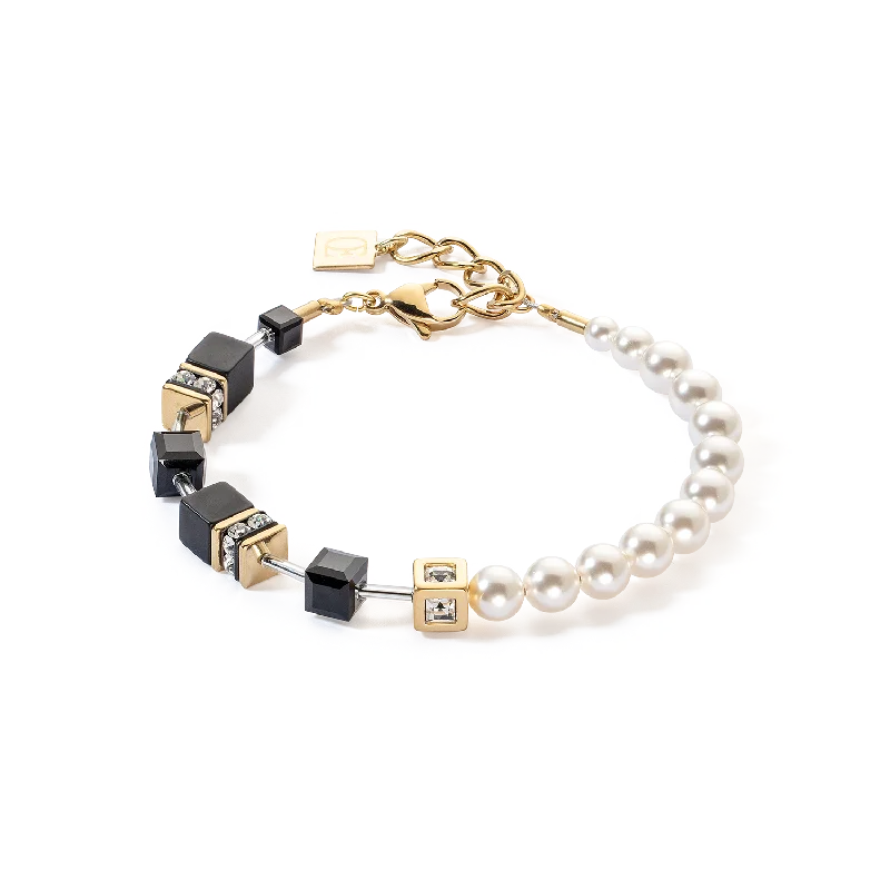 Bohemian - Style Pearl Bracelets with Feather and Bead EmbellishmentsGeoCUBE® Precious Fusion Pearls bracelet black-gold