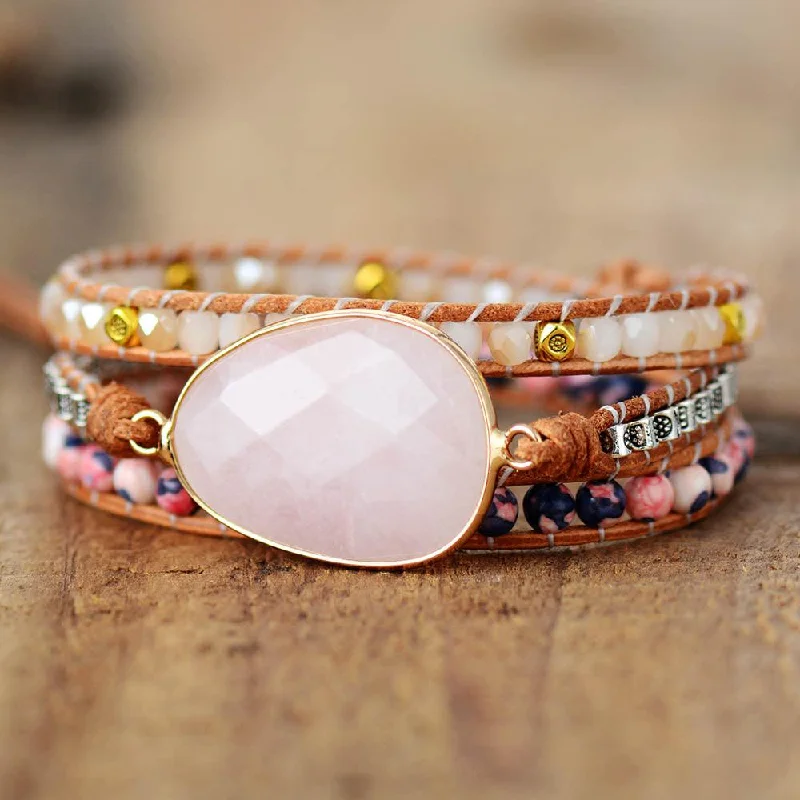 Wrap Bracelets with Tassel Endings for a Playful and Chic StyleJasper & Rose Quartz Charm Wrap Bracelet