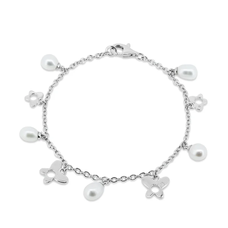 Pearl Bracelets with Celtic Knotwork - Inspired Chains for a Symbolic TouchSilver 925 Rhodium Plated Dangling Open Butterfly with Fresh Water Pearl Bracelet - BGB00081