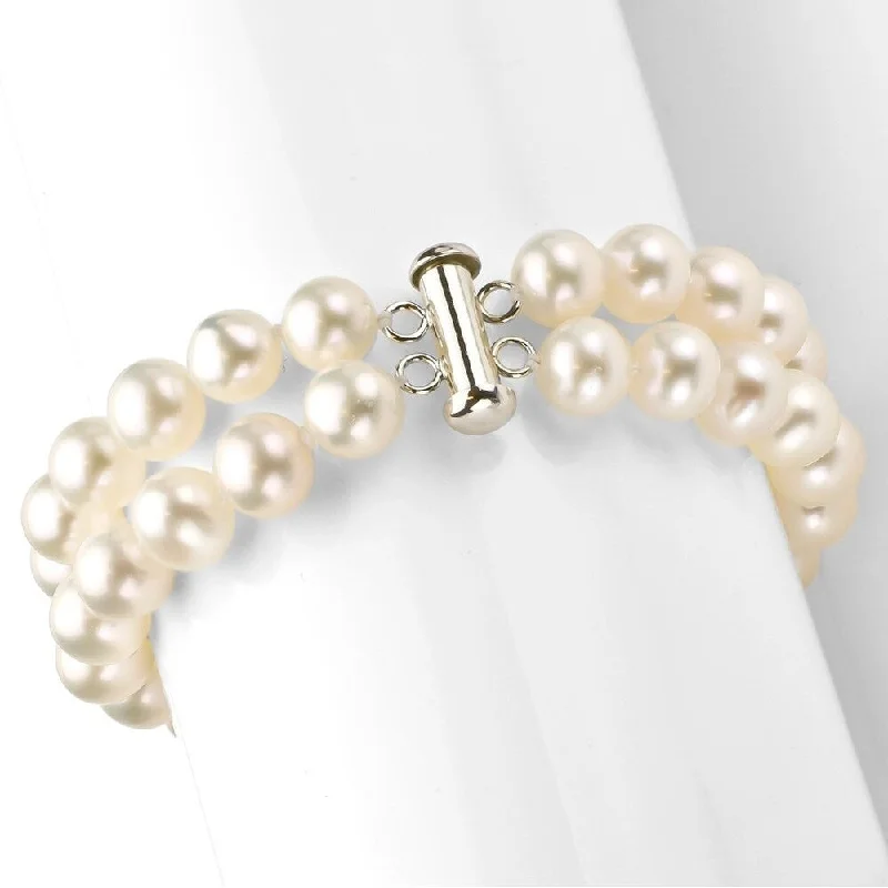 Vintage - Inspired Pearl Bracelets with Filigree and Enamel DetailsDaVonna Sterling Silver 2-row White Freshwater Cultured Pearl Bracelet, 8-9mm