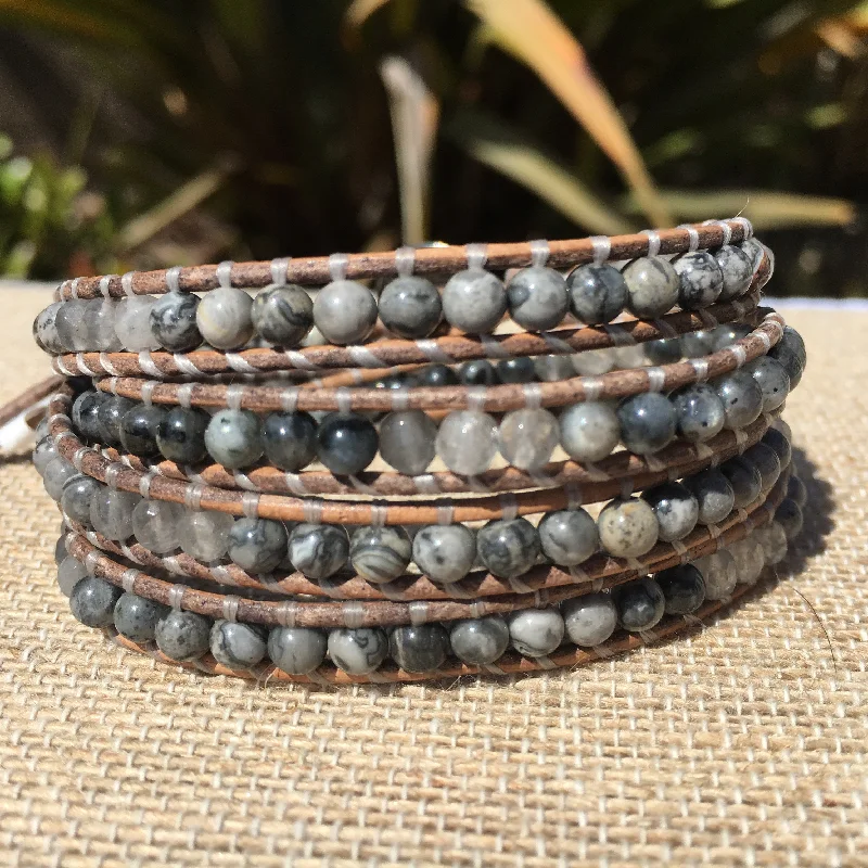 Wrap Bracelets with Crystal Accents for a Sparkling Effect4-Wrap Bracelet - Silver Crazy Lace Agate and Grey Quartz - Fall Pick