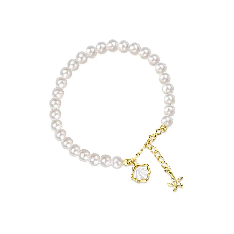 Pearl Bracelets with LED - Lit Clasps for a Glowing and Trendy Accessory925 Silver Pearl Shell CZ Diamond Starfish Bracelet