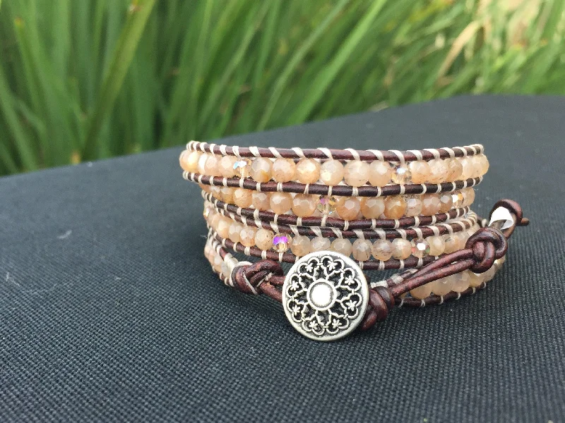 Wrap Bracelets with Celtic Knot Designs for a Mysterious Look4-Wrap Bracelet - Silver/Peach Moonstone