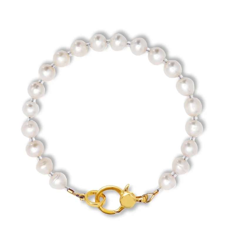 Plus Size Women's Pearl Bracelets with Extra - Long Chains for a Statement PiecePearl Charm Holder Bracelet, Gold Vermeil