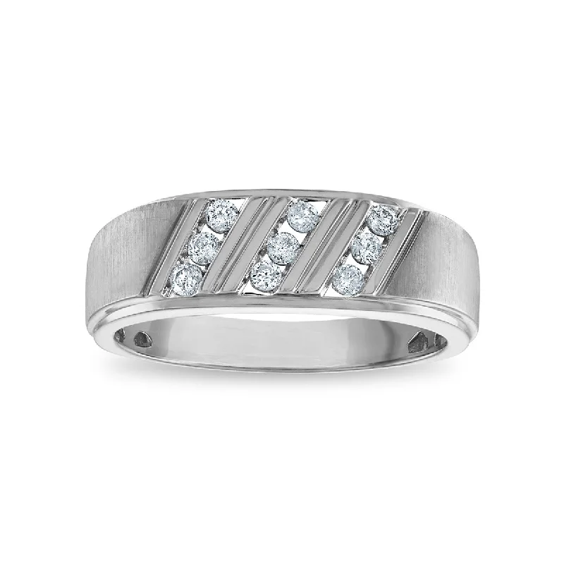 Sapphire - and - Diamond - Accented Wedding Bands in Platinum for a Royal and Sophisticated Look1/2 CTW Diamond Wedding Ring in 10KT White Gold