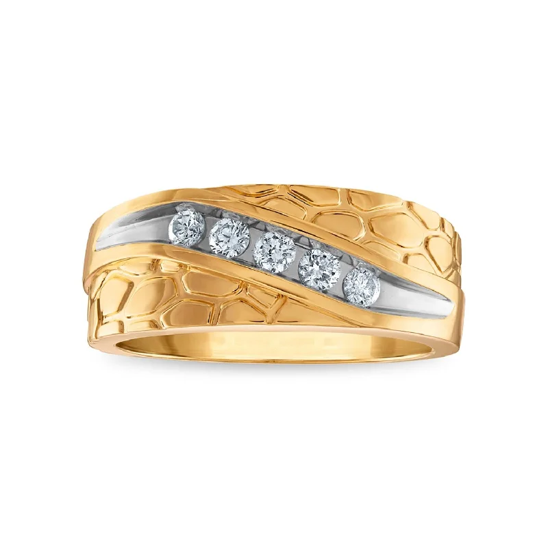 Men's Tungsten Carbide Wedding Bands with a Matte Finish and Grooved Details for a Modern and Durable Option1/3 CTW Diamond Nugget Ring in 10KT Yellow Gold