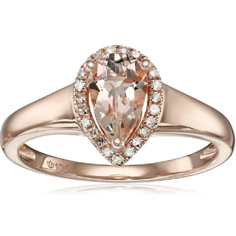 Topaz Gemstone Rings in 10K Gold with a Channel - Set Design for a Contemporary and Durable Option10k Rose Gold Morganite and Diamond Princess Diana Pear Halo Ring - Pink