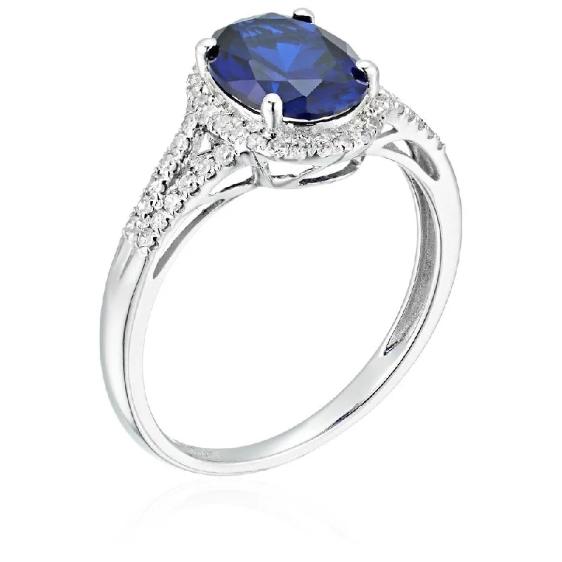 Sapphire Gemstone Rings in 18K White Gold with Diamond Accents for an Elegant Engagement10k White Gold Created Blue Sapphire & Diamond Ring