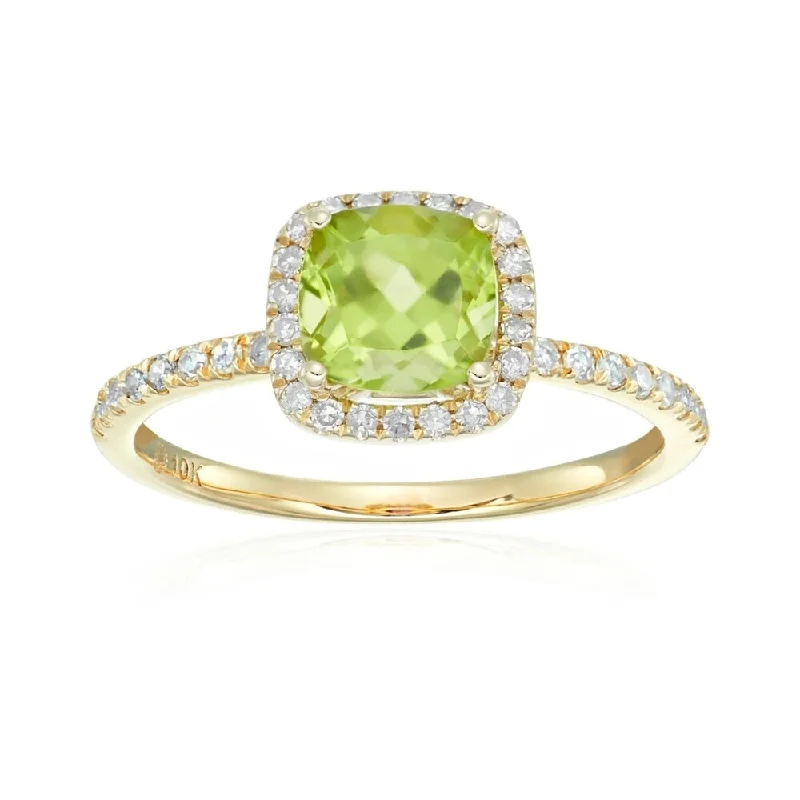 Agate Gemstone Rings in Sterling Silver with a Mosaic - Inspired Inlay for a Bohemian Style10k Yellow Gold Peridot and Diamond Cushion Engagement Ring