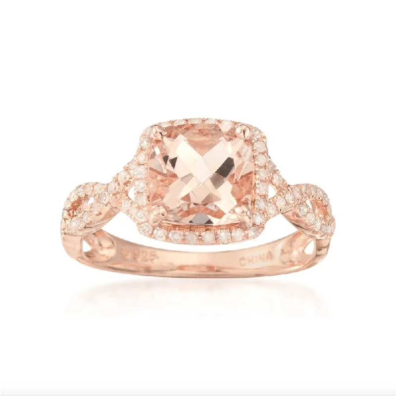 Agate Gemstone Rings in Sterling Silver with a Mosaic - Inspired Inlay for a Bohemian Style14k Rose Gold Morganite and Diamond Cushion Infinity Ring - Pink