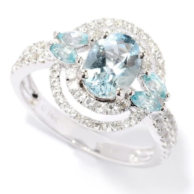 Amethyst Gemstone Rings in Sterling Silver with a Halo of Cubic Zirconia for a Budget - Friendly Luxury14k White Gold Aquamarine, Blue Zircon and White Sapphire Ring