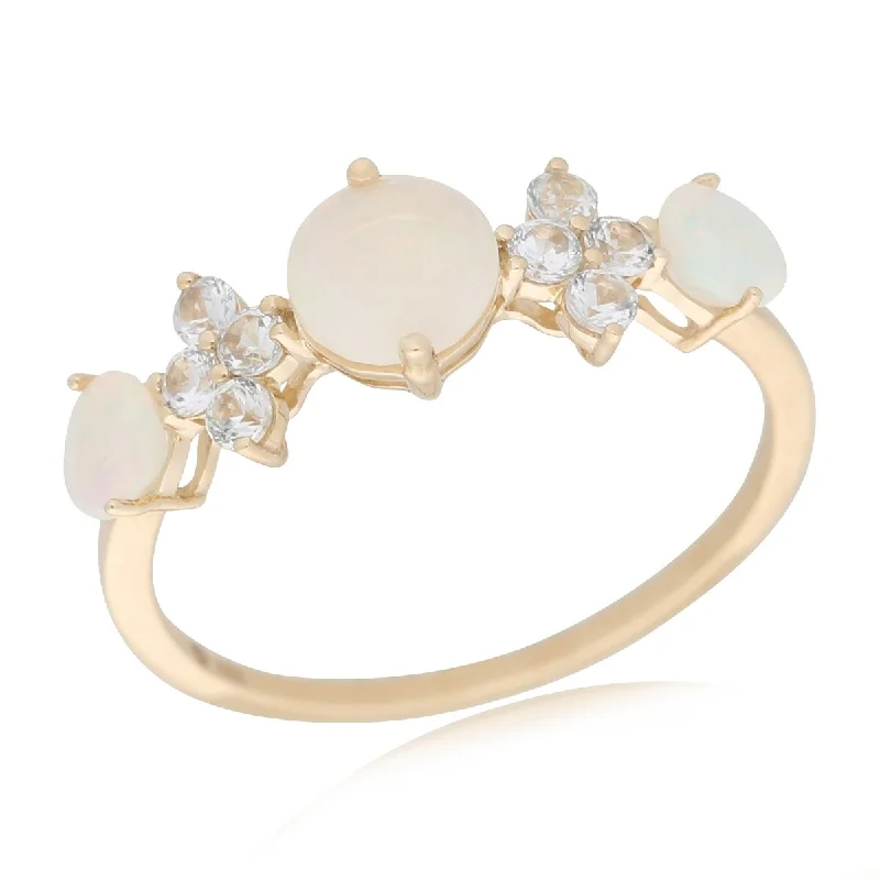 Aquamarine Gemstone Rings in 9K Gold with a Bezel Setting for a Modern and Secure Fit14Kt Gold Ethiopian Opal and White Sapphire Ring