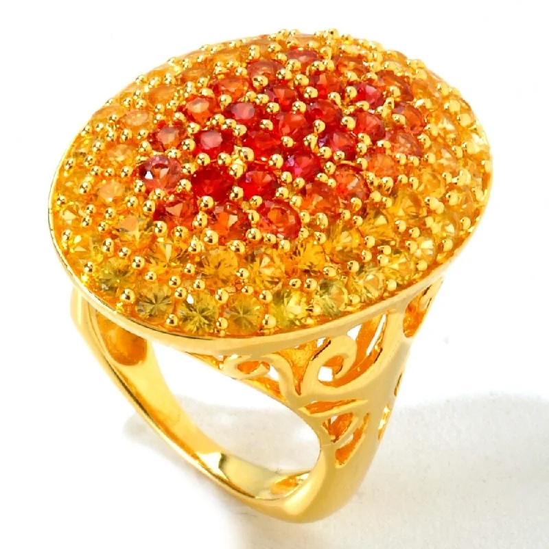 Garnet Gemstone Rings in 18K Gold Vermeil with Intricate Engravings for a Traditional Aesthetic18K Yellow Gold Over Silver 4.10ctw Orange Sapphire Cluster Ring