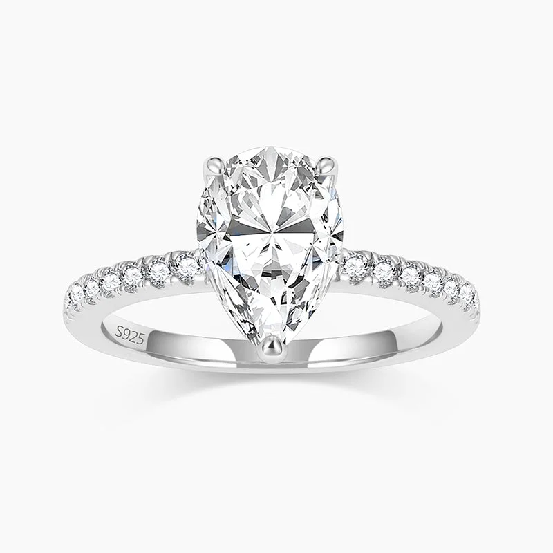 Marquise Cut Engagement Rings with a Channel - Set Diamond Band2CT Sterling Silver Pear Engagement Ring