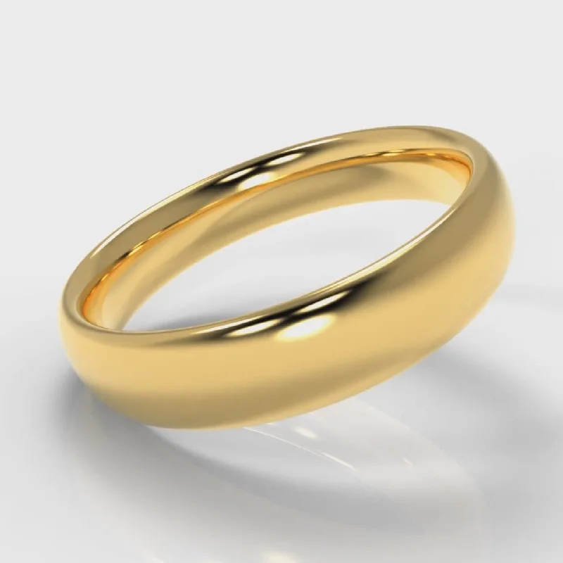 Men's Tungsten Carbide Wedding Bands with a Matte Finish and Grooved Details for a Modern and Durable Option5mm Court Shaped Comfort Fit Wedding Ring - Yellow Gold