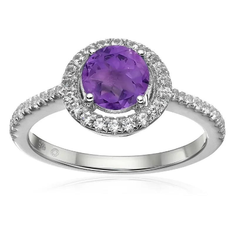 Emerald Gemstone Rings Set in Platinum with Filigree Work for a Vintage - Inspired Look925 Sterling Silver African Amethyst and Created White Sapphire Ring