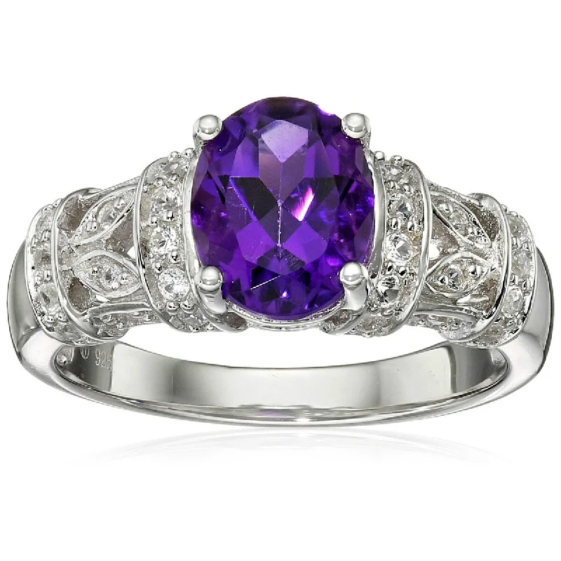 Ruby Gemstone Rings in 14K Yellow Gold with a Solitaire Setting for a Classic and Bold Statement925 Sterling Silver African Amethyst and Created White Sapphire Ring