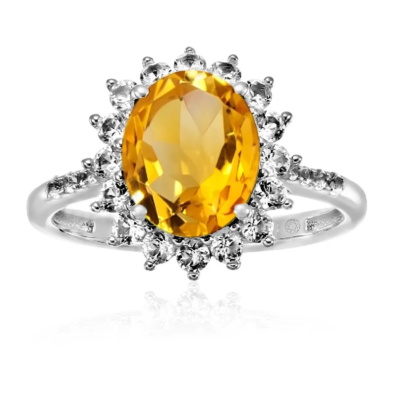 Tourmaline Gemstone Rings in 18K Two - Tone Gold with a Floral - Shaped Setting for a Feminine Touch925 Sterling Silver Citrine and Created White Sapphire Ring