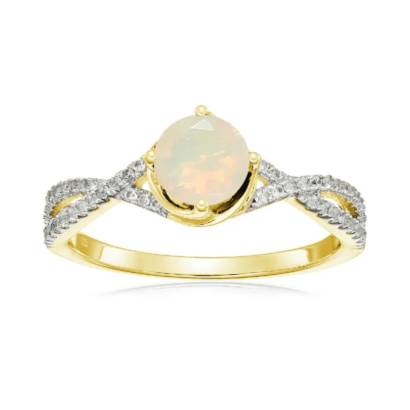 Iolite Gemstone Rings in 10K Gold with a Twisted Band for a Distinctive and Stylish Accessory925 Sterling Silver Ethiopian Opal and Created White Sapphire Ring