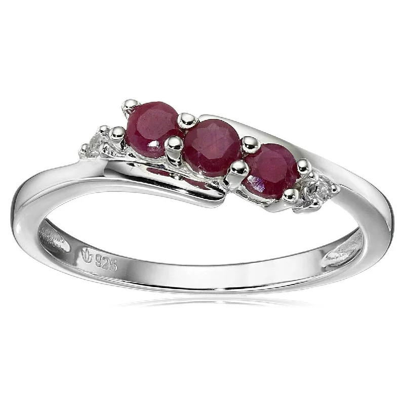 Agate Gemstone Rings in Sterling Silver with a Mosaic - Inspired Inlay for a Bohemian Style925 Sterling Silver Indian Ruby and Created White Sapphire Ring