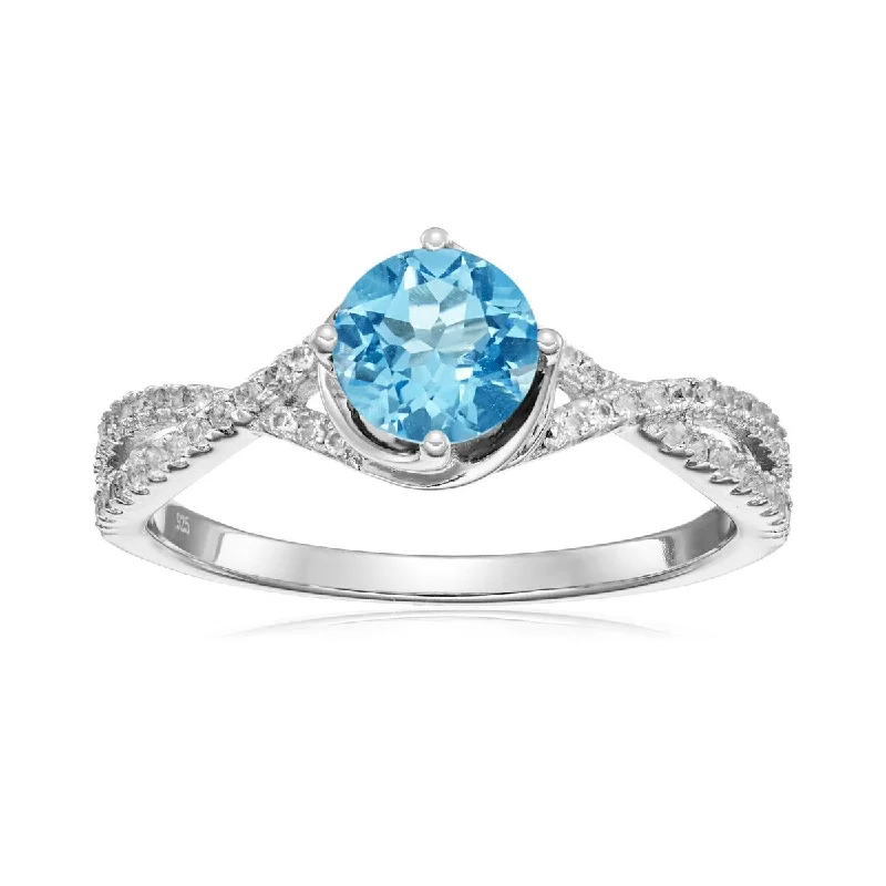 Tanzanite Gemstone Rings in 10K Gold with a Trilogy Design for a Sophisticated Gift925 Sterling Silver Swiss Blue Topaz and Created White Sapphire Ring