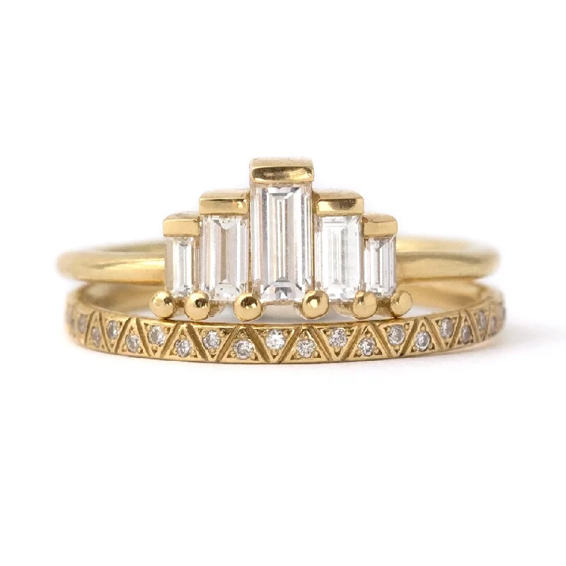 Two - Tone Gold and Silver Wedding Bands with a Twist Design for a Contemporary and Eye - Catching StyleArt Deco Engagement Ring Set with Baguette Cut Diamonds