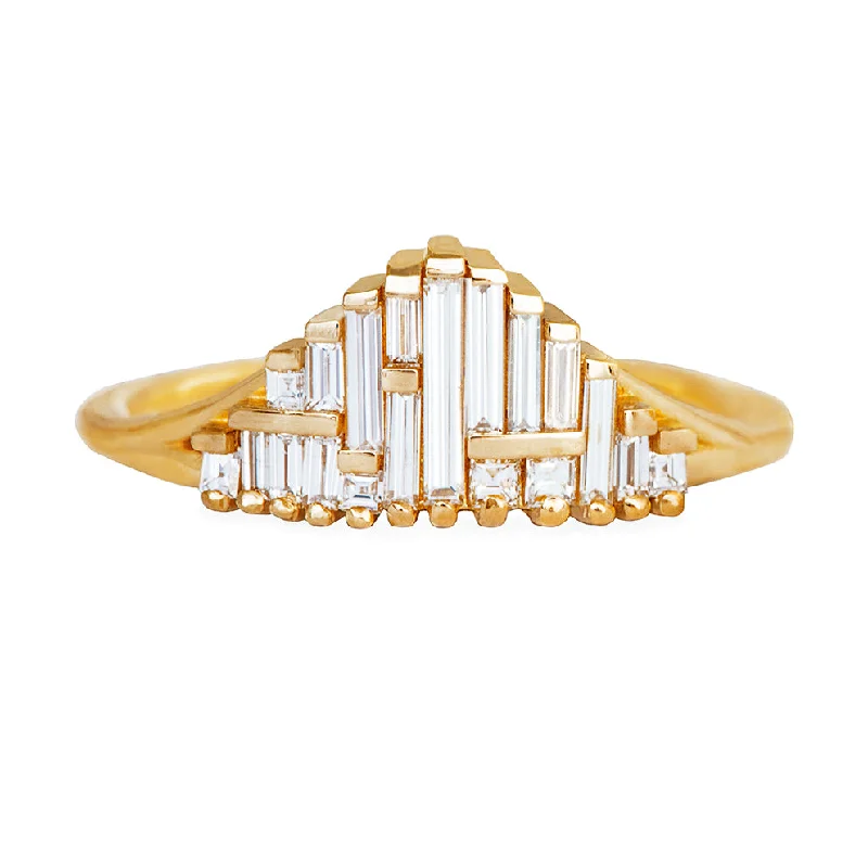 Art Deco Engagement Rings with Geometric Patterns and Baguette - Cut Diamond AccentsArt Deco Style Engagement Ring