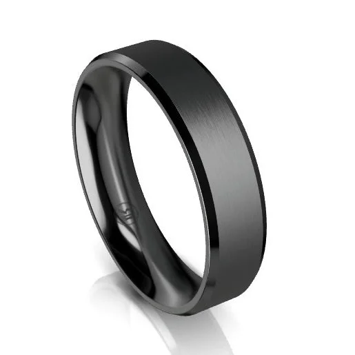 Laser - Etched Floral Design Wedding Bands in Palladium for a Delicate and Intricate LookBevelled Edge Black Zirconium Wedding Ring - Comfort Fit (AS)