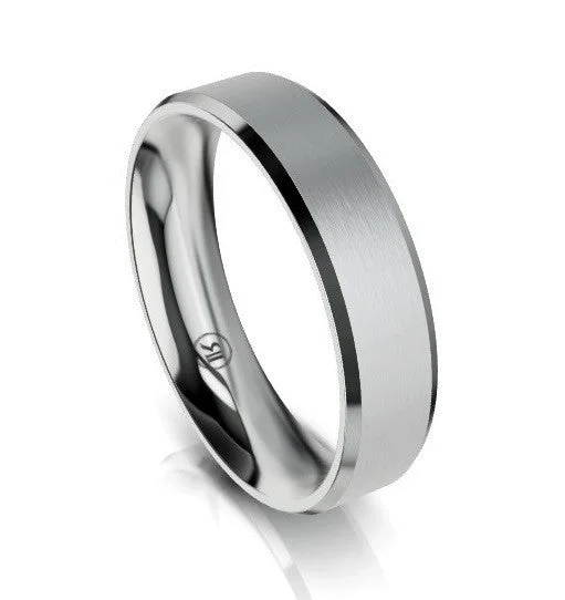 Sapphire - and - Diamond - Accented Wedding Bands in Platinum for a Royal and Sophisticated LookBevelled Edge Comfort Fit Wedding Ring (AS) - Platinum