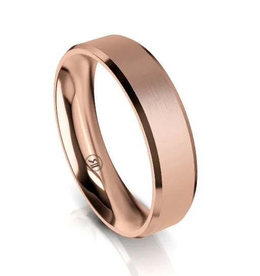 Men's Carbon Fiber - Inlaid Wedding Bands in Stainless Steel for a High - Tech and Stylish DesignBevelled Edge Comfort Fit Wedding Ring (AS) - Rose Gold