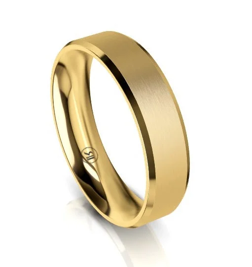 Laser - Etched Floral Design Wedding Bands in Palladium for a Delicate and Intricate LookBevelled Edge Comfort Fit Wedding Ring (AS) - Yellow Gold