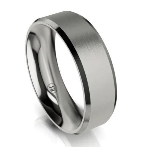 Art Deco - Inspired Wedding Bands with Geometric Patterns in Platinum for a Retro and Glamorous StyleBevelled Titanium Wedding Ring (AS)