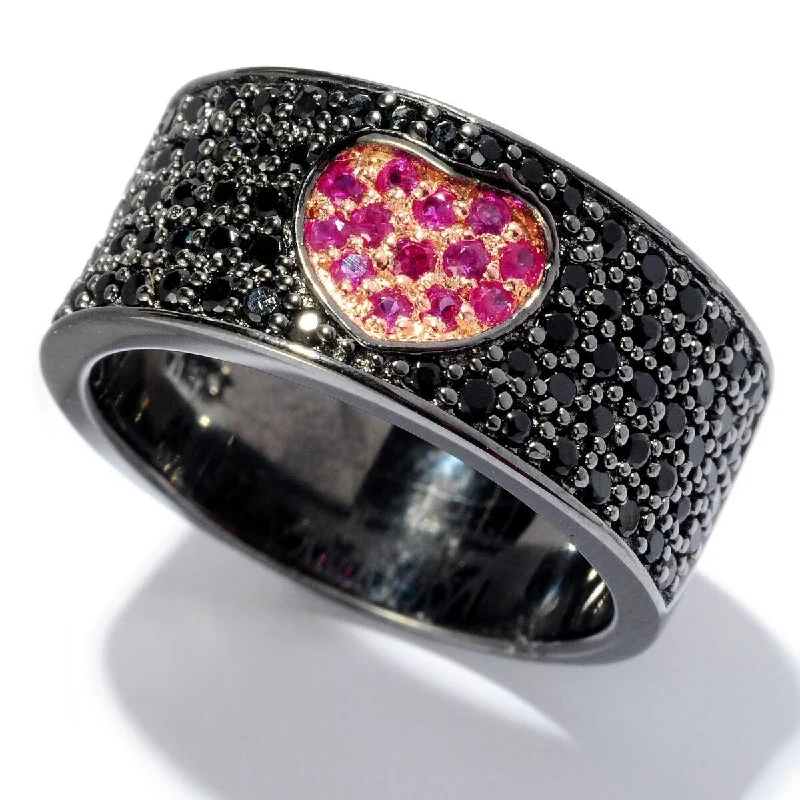 Amethyst Gemstone Rings in Sterling Silver with a Halo of Cubic Zirconia for a Budget - Friendly LuxuryBlack Rhodium O/ Silver 0.91Ctw Pink Sapphire Band Ring