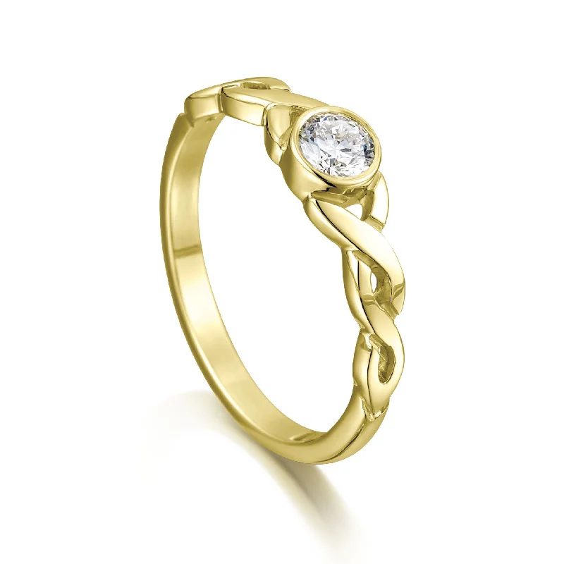 Adjustable Engagement Rings with a Flexible Band and a Princess - Cut Center DiamondCeltic Twist 0.22ct Diamond Solitaire Ring in 18ct Yellow Gold