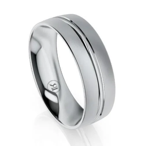 Custom - Engraved Titanium Wedding Bands with Personalized Messages for a One - of - a - Kind and Sentimental PieceCentre Grooved Palladium Wedding Ring (IN1381)