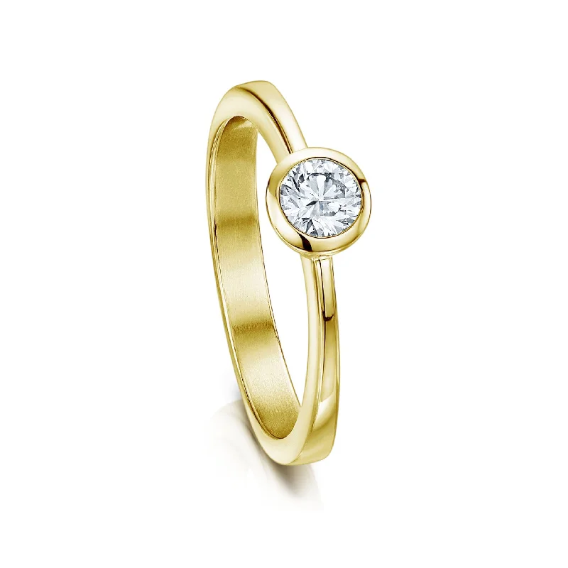 Cushion - Cut Halo Engagement Rings with a Platinum Band and Micro - Pave DetailsContemporary 0.25ct Solitaire Diamond Ring in 18ct Yellow Gold